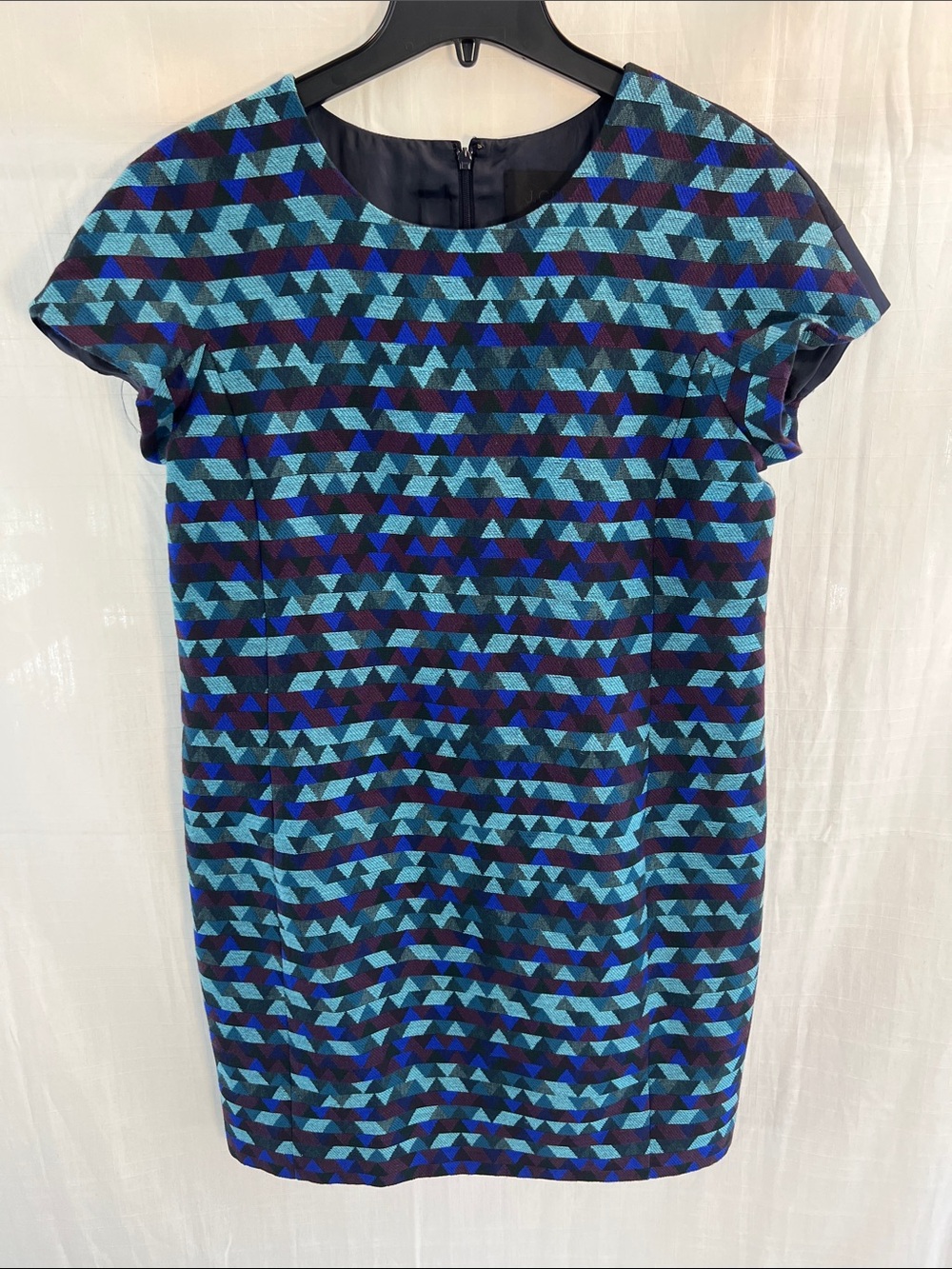 J. Crew Collection Women’s Blue Geometric Cap-Sleeve Shift Dress